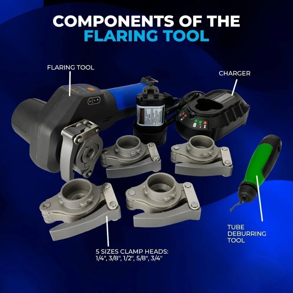 

Battery Powered HVAC Copper Tubing Flare Tool Kit with LED Light Electric Flaring Tool