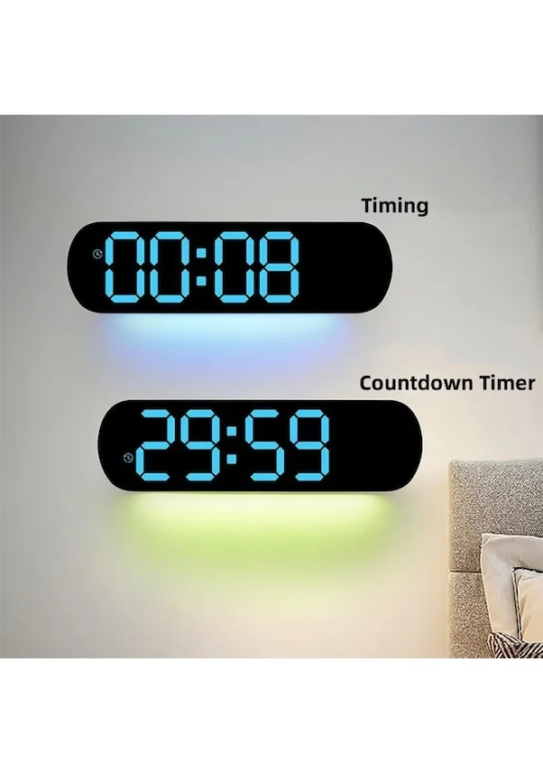 

LED Digital Wall Clock Home Living Room Clock Decor Ambient Lights Time Date Timekeeping Temperature Display Alarm Clocks