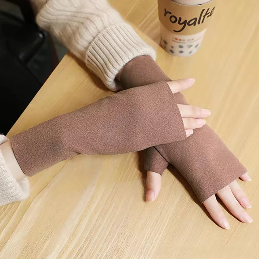 1/2pairs Herbst und Winter Warme Handschuhe frauen Winter Deutsch Samt Halb Finger Plus Samt Open Finger Telefingers handschuhe – Detail 6
