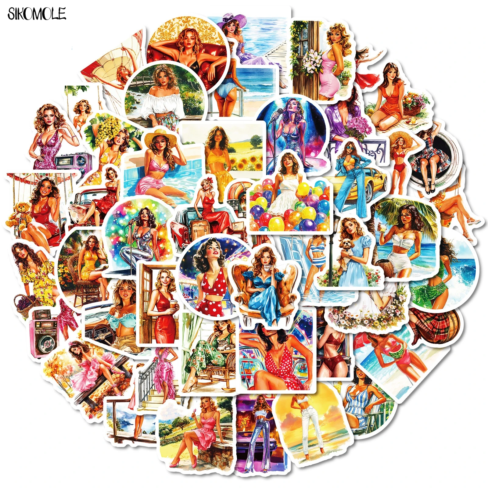 10/30/50PCS Summer Retro Fashion Swimsuit Girl Graffiti Stickers Sexy Aesthetic DIY Kid Travel Luggage Fridge Decal Sticker Pack