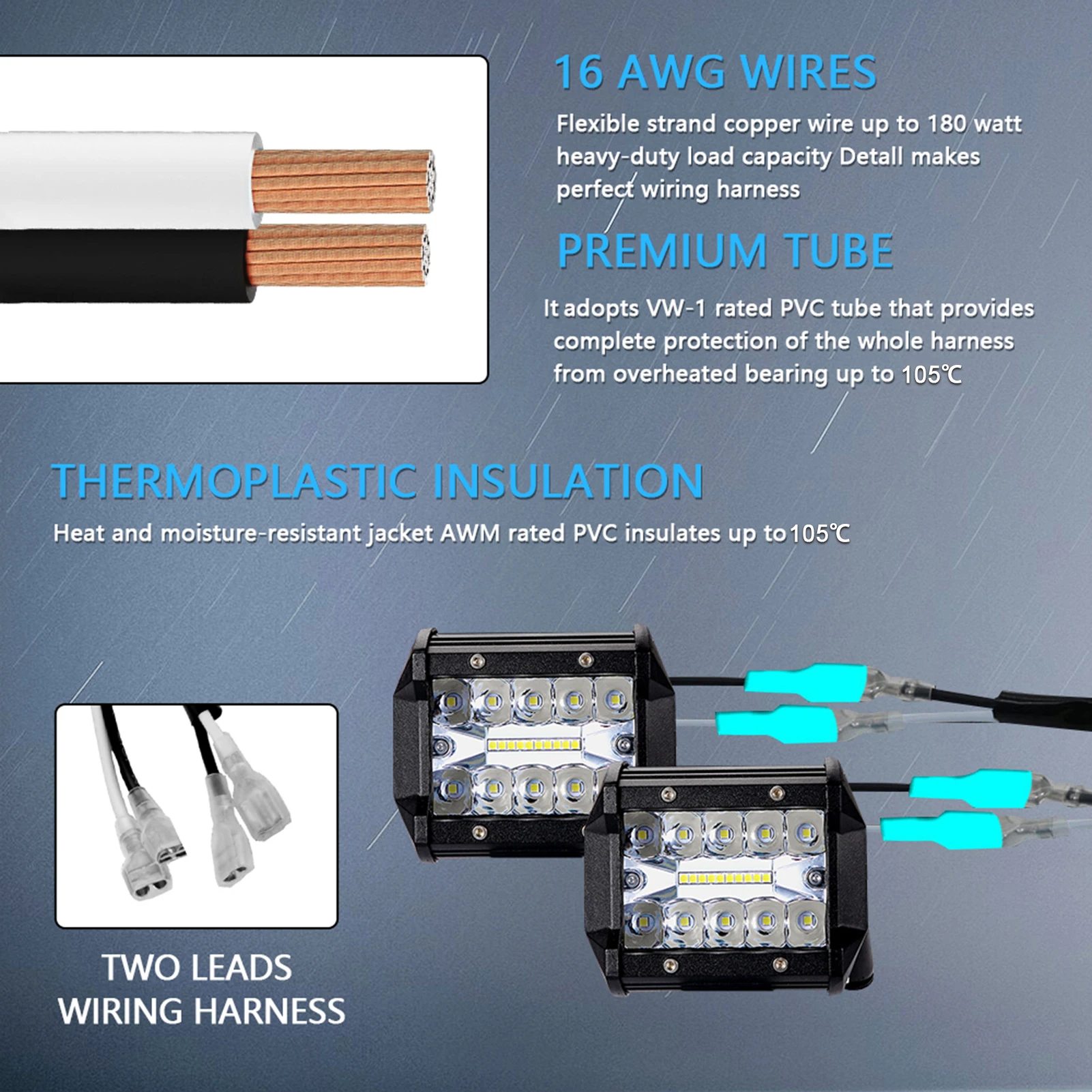 LED-Lichtleisten-Kabelbaum-Set, 300 W Universal-LED-Arbeitslichtleisten-Kabelbaum 12 V 40 A für Geländefahrzeuge, passend für 2 Lichter – Detail 6
