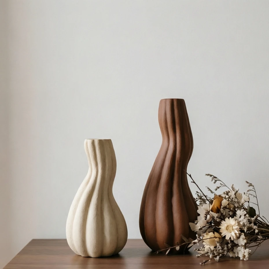 2-Piece Wabi-Sabi Irregular Decorative Vase Set, Made of Matte Pla, Minimalist Modern Tabletop Decor, Suitable for Living Room