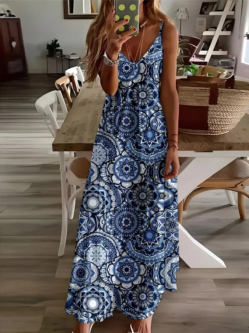 Summer Bohemian Style Women\'s Suspender Skirt Long A-line Oversized Casual Dress Women\'s Elegant New Summer Loose Beach Clothes