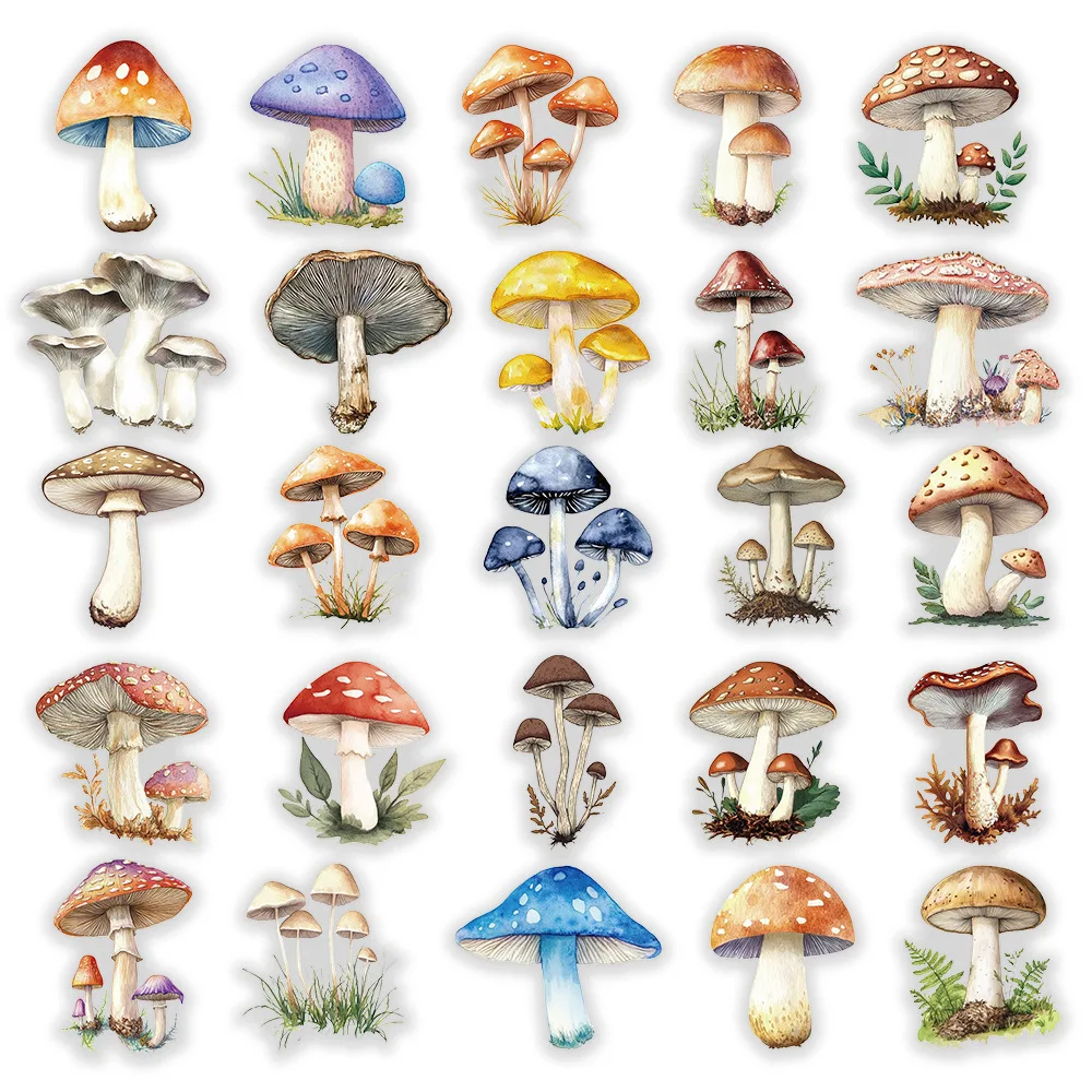 50Pcs/Pack INS Novelty Cartoon Cute Mushroom Series Stickers PVC Waterproof Stickers Decals For Kids Boys Girls Toys Gifts