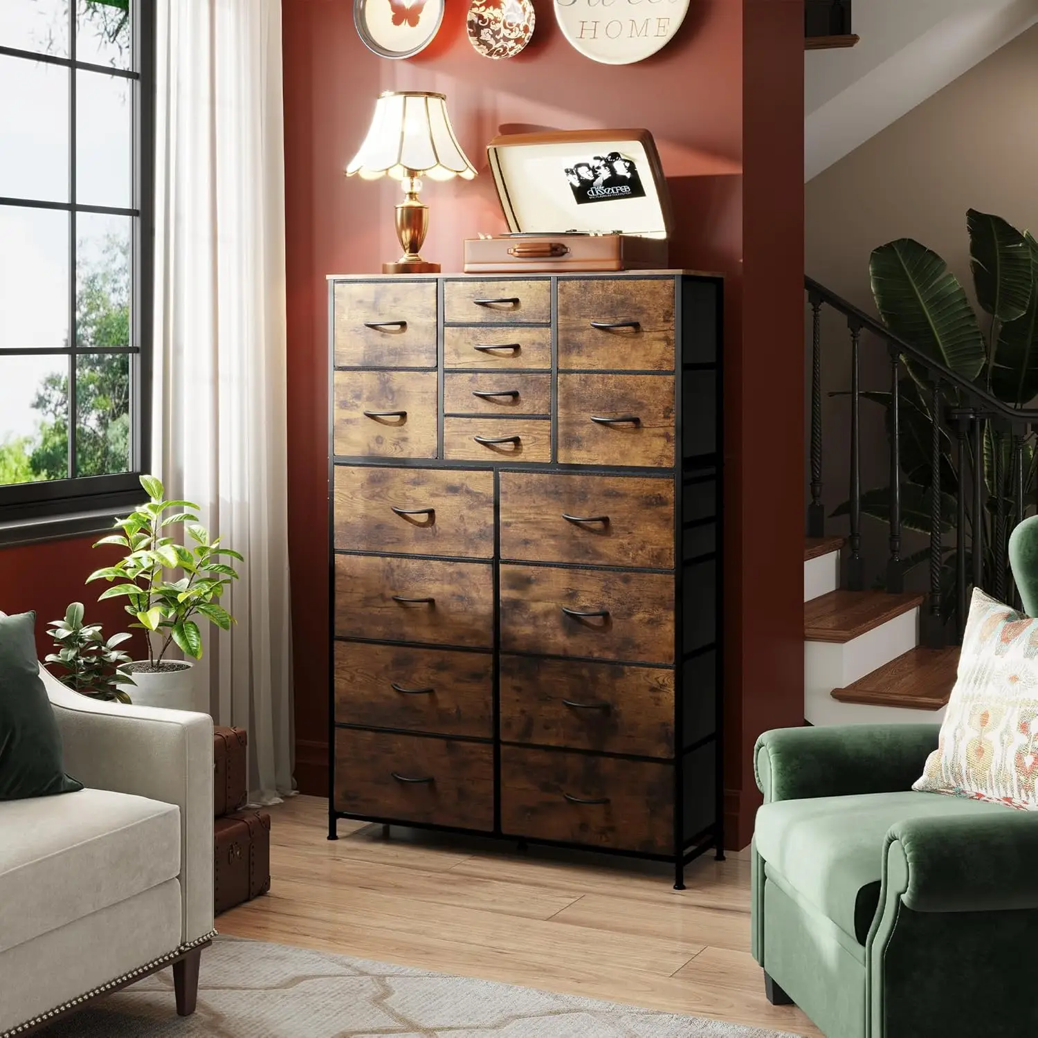 Tall Dresser for Bedroom, Fabric Dresser Storage Tower with 16 Drawers, Chest of Drawers Organizer Unit, Storage Cabinet, Hallwa