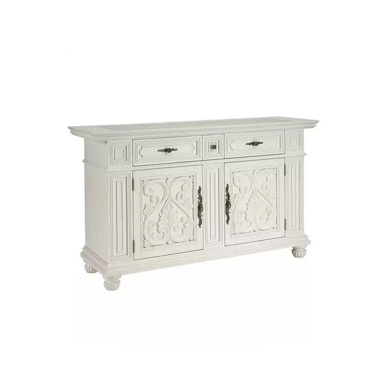 

French retro solid wood dining side villa simple style living room carved storage locker American light luxury door cabinet