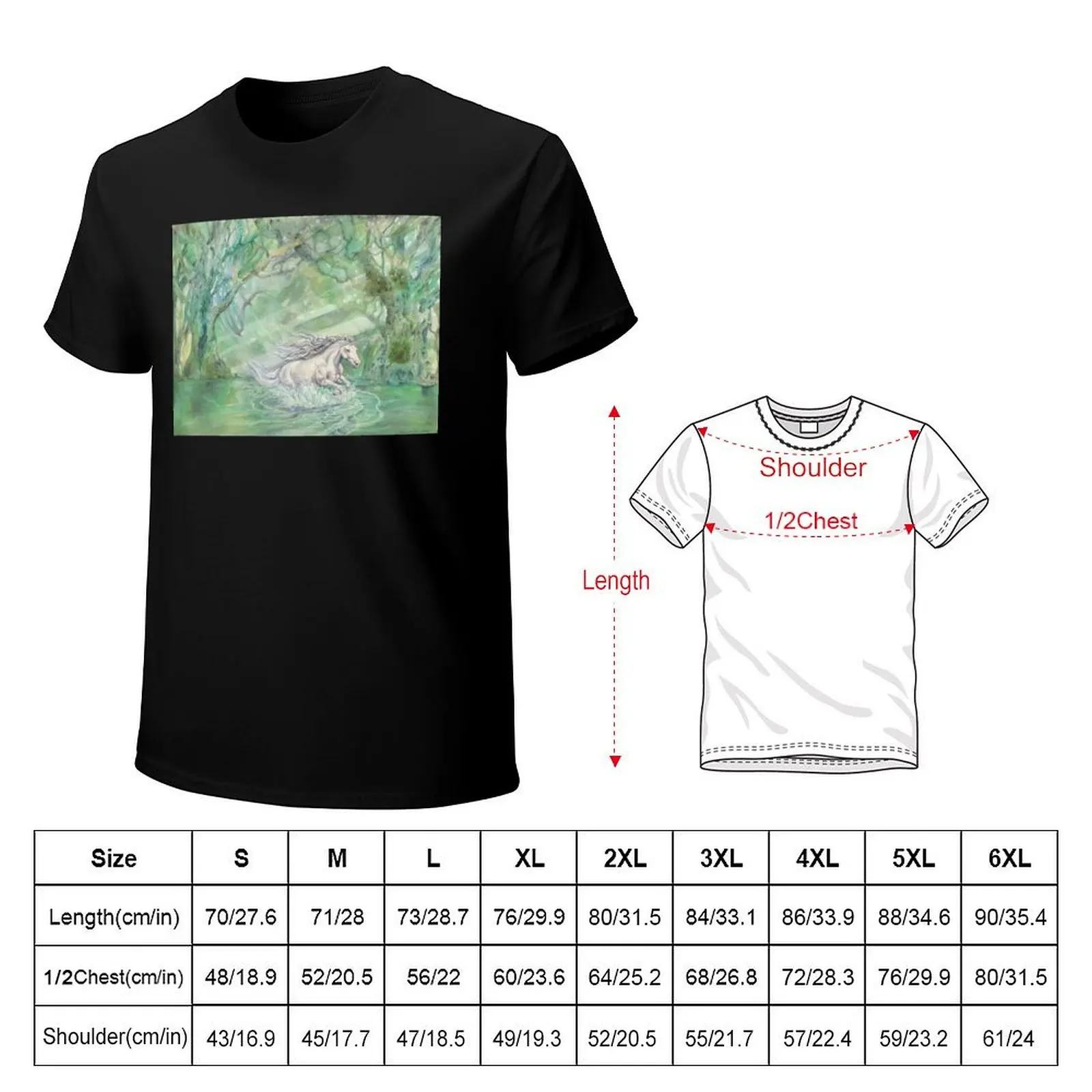 Whispers of Renewal – Mystical Unicorn in a Forest Scene T-Shirt Classic Print Short Sleeve Shirt