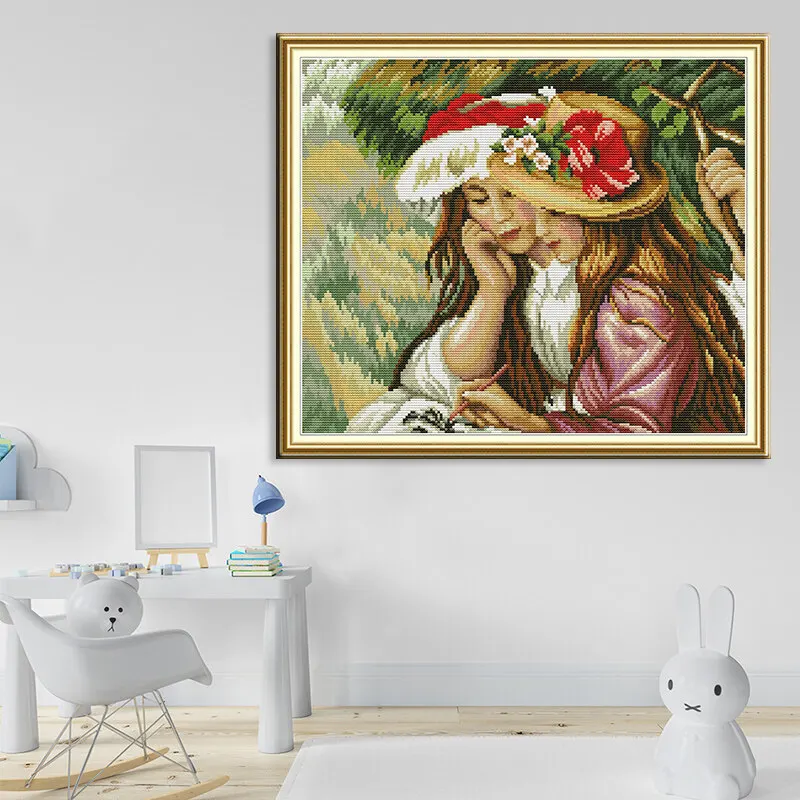 

Two Beautiful Bestie Cross Stitch Kit 14ct Printed 11ct Count Print Canvas Dmc Cross Stitches Needlework Embroidery Diy Handmade