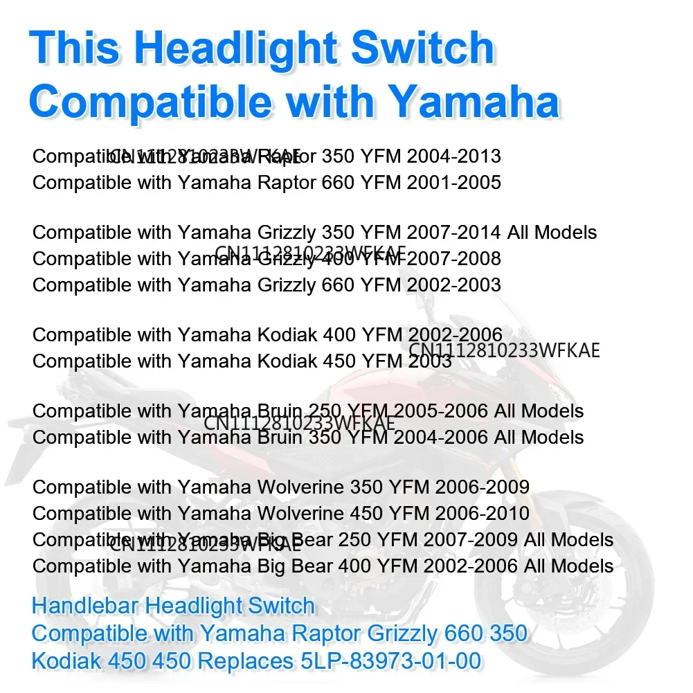 For Yamaha Handlebar Headlight Starter Switch For Raptor 350/660 Grizzly 350/400/660 Kodiak 400/450 Replaces 5LP-83973-01-00