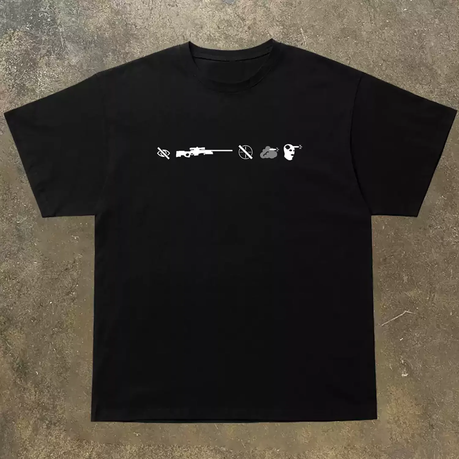 Men's Minimalist Linear Icon Graphic T-Shirt, Simple White Spliced Symbol Line Art Print Crew Neck Loose Casual Streetwear Washed Cotton Short Sleeve Tee.