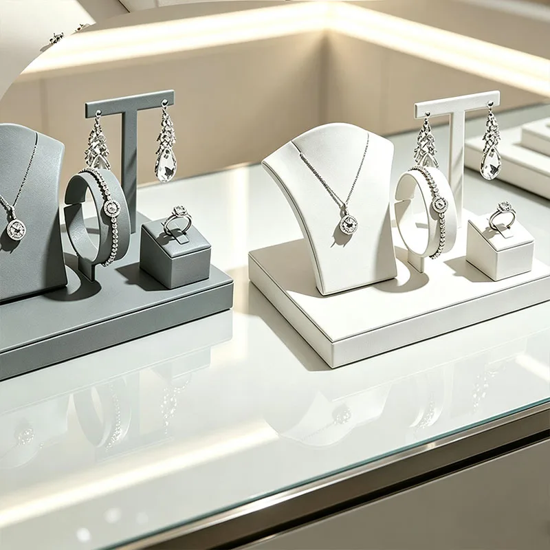 Schmuck-Display-Set, Weißer Leinen-Textur Halsketten-Ohrringe-Ringe Präsentationsständer, Tisch-Schmuck-Display-Requisiten für Ladenvitrinen – Detail 3