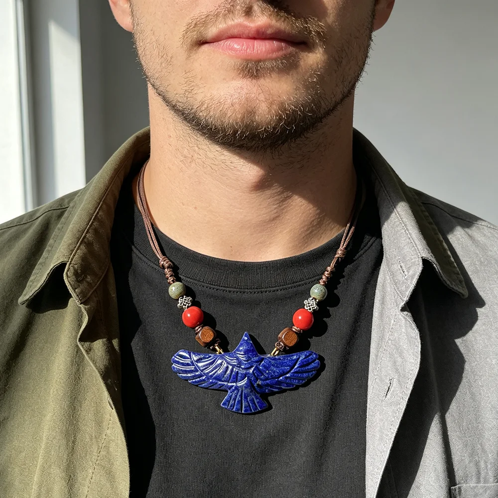 Ciondolo Per Collana Di Guarigione Con Pietra Preziosa Naturale Blu Lapislazzuli, Energia Coraggiosa, Aquila, Per Regalo-image