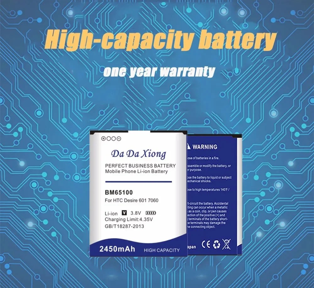 DaDaXiong 2450mAh BM65100 Li-ion For HTC Desire 601 501 510 619D ZARA 700 7060 6160 7088 E1 603e Phone Battery