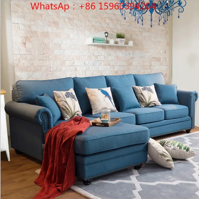 Retro Nordic three-person sofa Small and medium-sized apartment B & B model room living room bedroom American fabric sofa