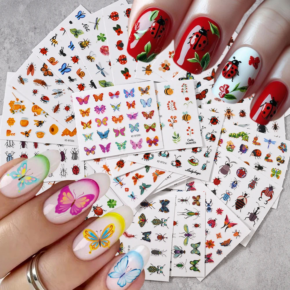 30Pcs/Set 3D Little Insect Nail Art Stickers Beetles Butterfly Clover Water Transfer Slider Self Adhesive DIY Nail Design Decals