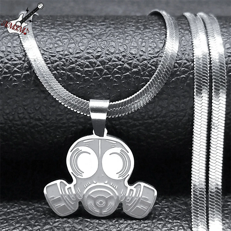 Creative Gas Protective Mask Pendant Necklace for Women Men Stainless Steel Silver Color Hip Hop Chain Jewelry collare NXHXD543