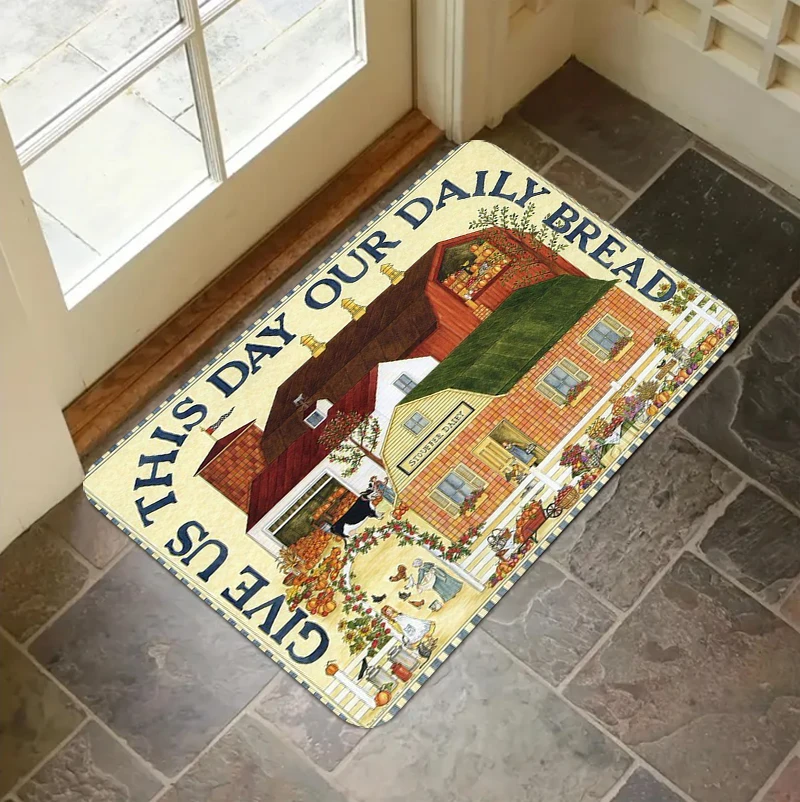 Country Vintage Entryway Mat Welcome Door Rug Cottage House Birds Fruit Heart Pattern Non-slip Floor Carpet Home Decoration