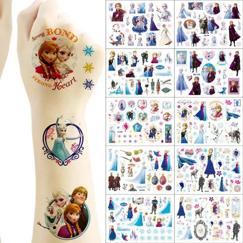 1 Pieza de Nuevas Pegatinas de Tatuajes Temporales de las Princesas Anna y Elsa de Frozen de Disney para Decoración de Fiestas de Cumpleaños, Pegatina de Dibujos Animados de Frozen, Regalo