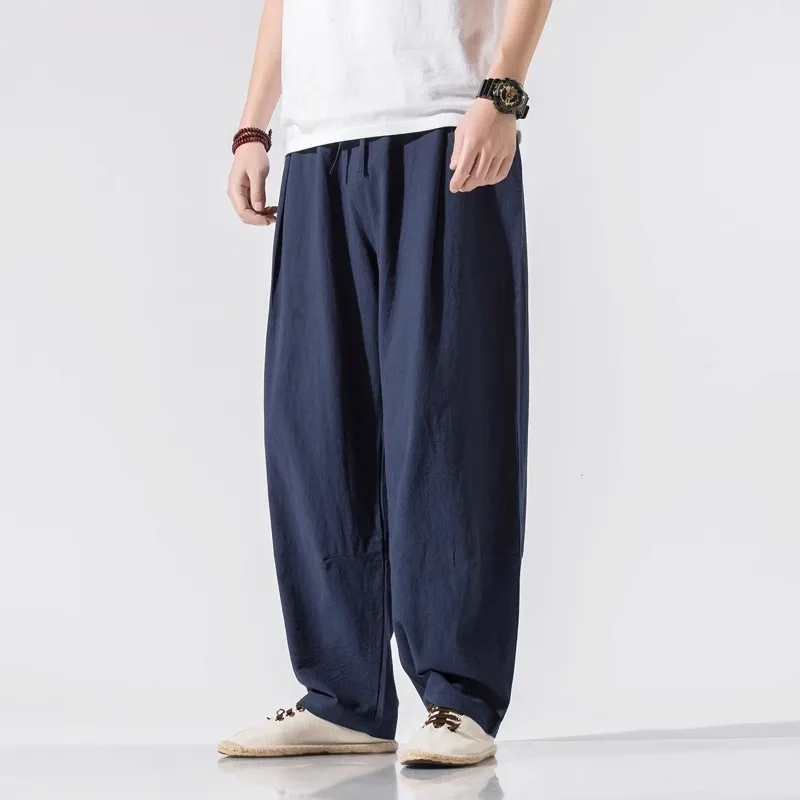 

2024 Spring Autumn Cotton Harem Pants Men Solid Loose Streetwear Mens Jogger Pants Chinese Style Casual Trousers Men Plus Size