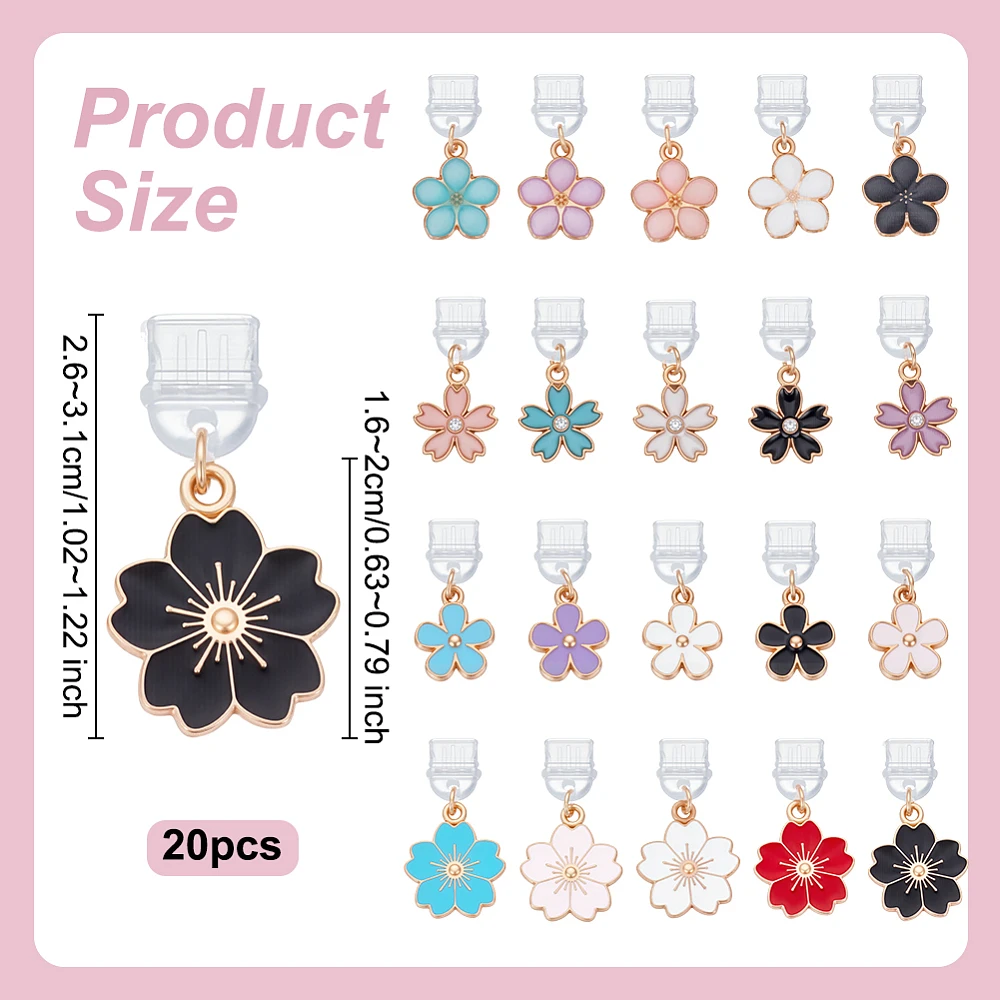 20Pcs Dust Plug Charm 1~1.2 Inch Long Anti Dust Plugs Flower Dustproof Plugs C Port Caps Protector with Alloy Enamel Pendants