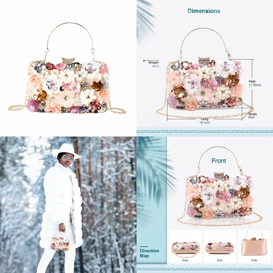 

Women Clutches Flower Evening Handbag Chain Strap Shoulder Bag