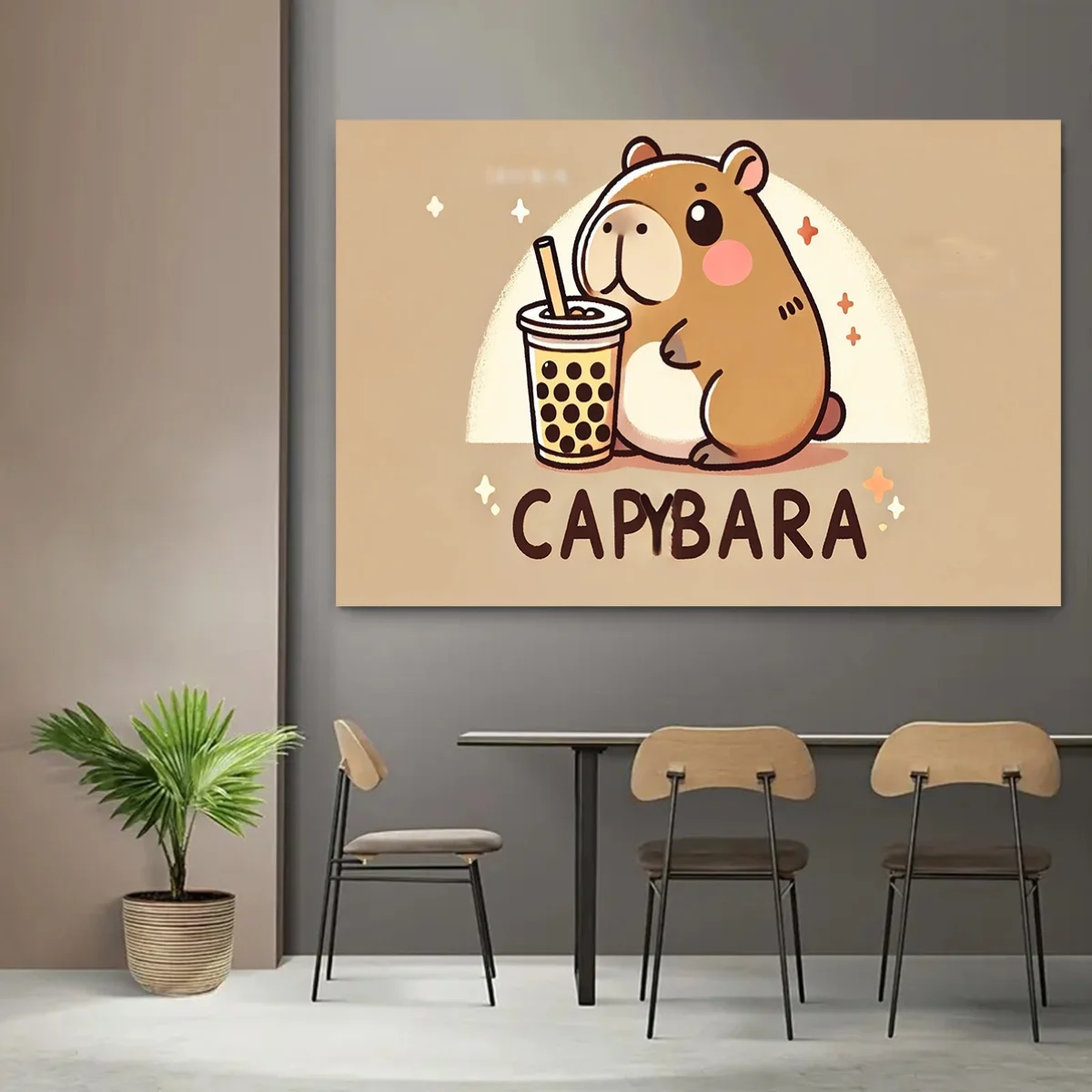 Cute Capybara Bubble Tea Tapestry, Cartoon Animal Wall Hanging, Kawaii Decor for Bedroom, Living Room, Kids Room, Study