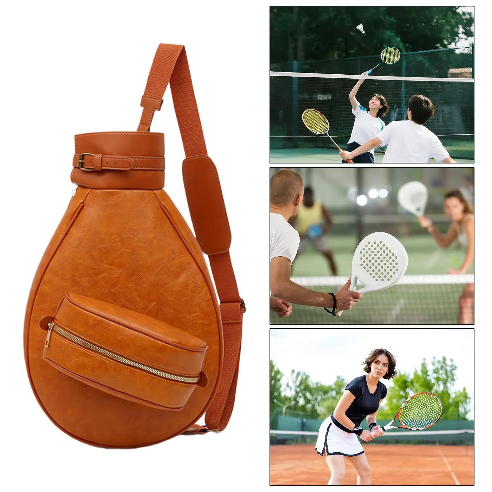 Tennis Bag Portable Waterproof PU Large Capacity Storage Sling Tennis Racket Sling Bag for Women Men Player Gym Beach Sport view 3