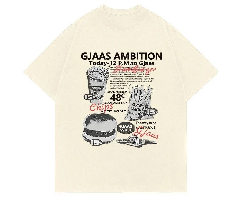 

Fun hamburger print short-sleeved T-shirt for men and women 2025 bestseller Loose couple top