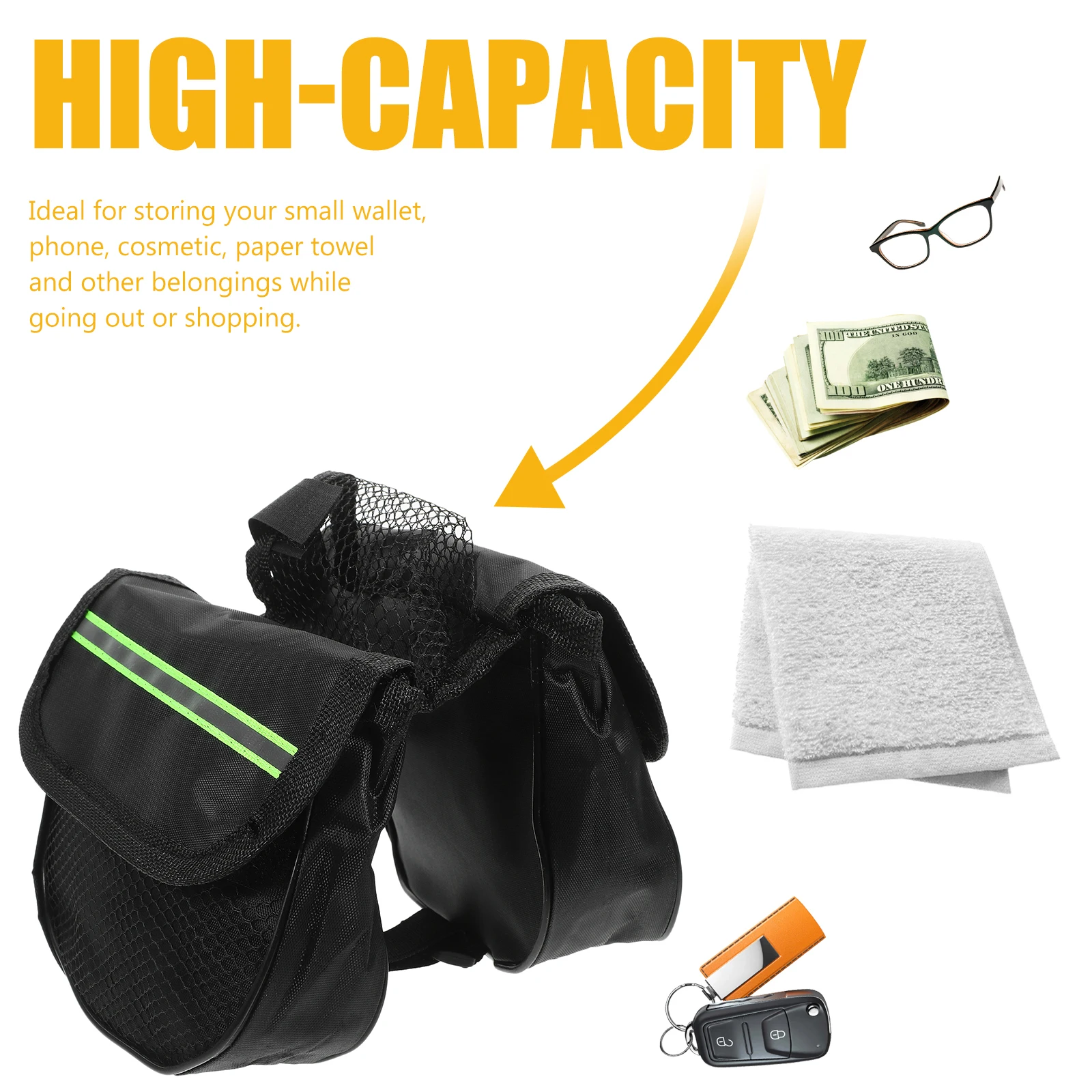 

Bike Handlebar Bag Lightweight Handlebar Bag Reflective Stripes Large Capacity Storage Pouch Road Bike Cycling