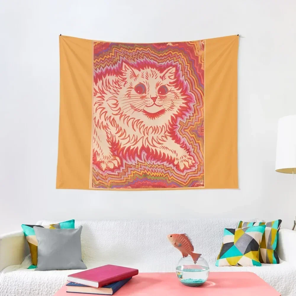 Louis Wain Orange Psychadelic Cat Tapestry Outdoor Decor Decorative Paintings Home Decorations Tapestry