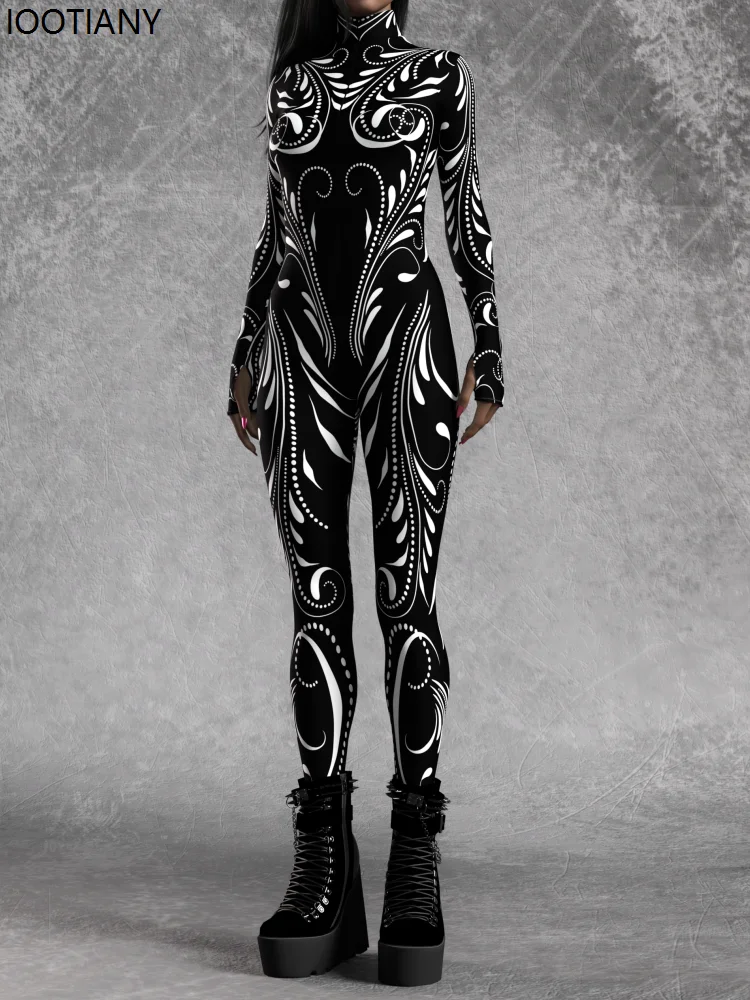 Halloween Women Mechanical Bodysuit Cosplay Cyberpunk Style Gothic Bodysuit Future Technology Electronic Cool Rave Party Set