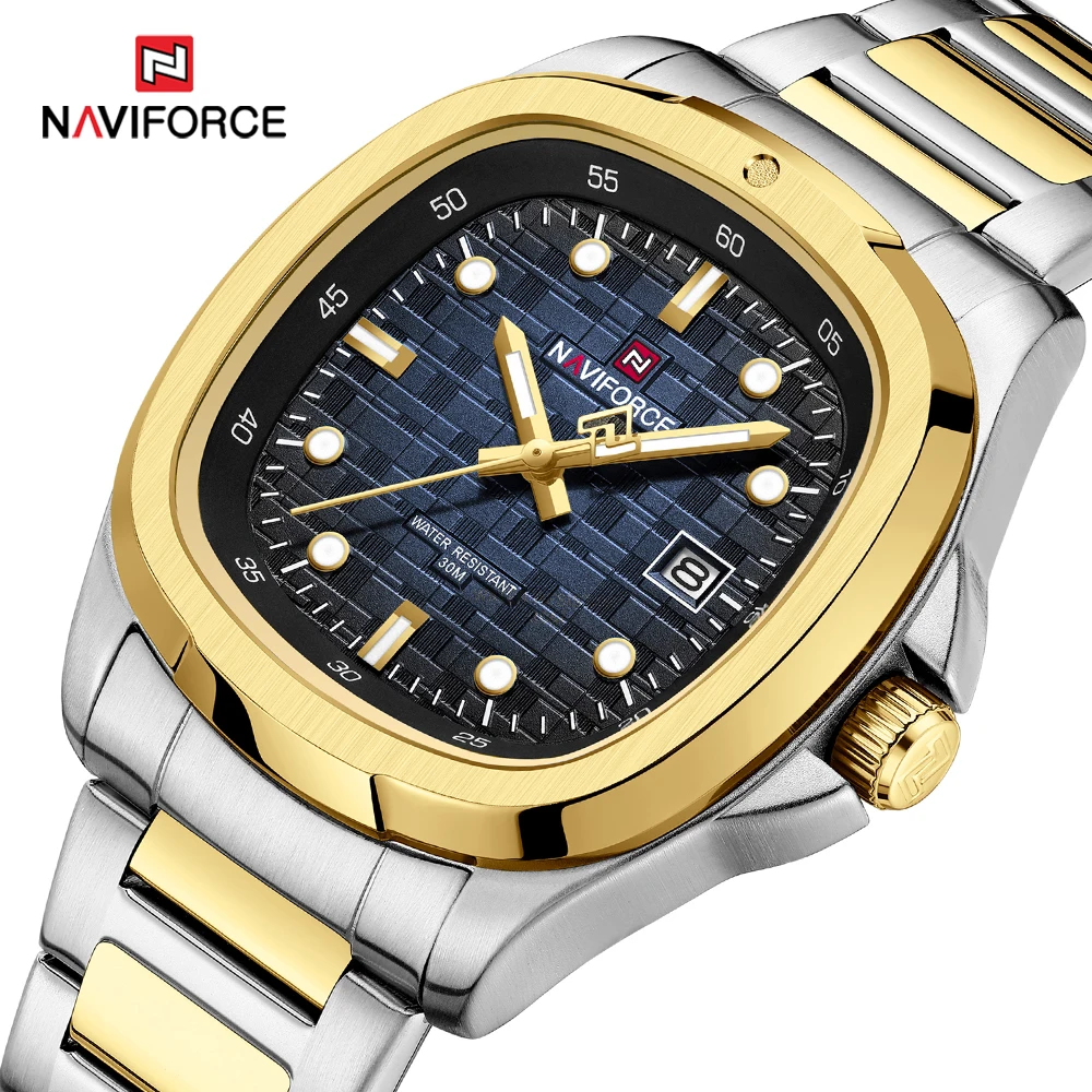 NAVIFORCE Luxury Brand Man Watch Square Waterproof Luminous Date Week Men Watch Stainless Steel Quartz Men's Watches