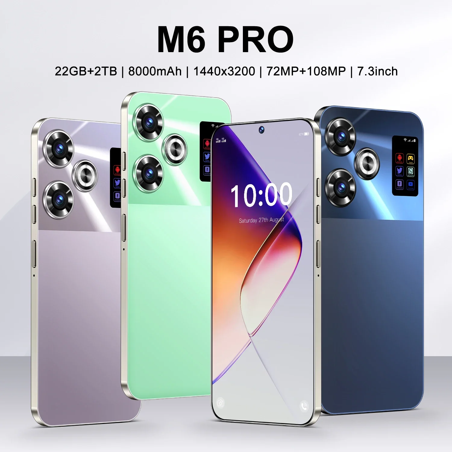 

M6 Pro Smartphone Global Version 22G+2TB 4G/5G Dual Sim Cellphone Snapdragon 8 Gen3 Android 14 Unlocked Mobile Phone Celular NFC