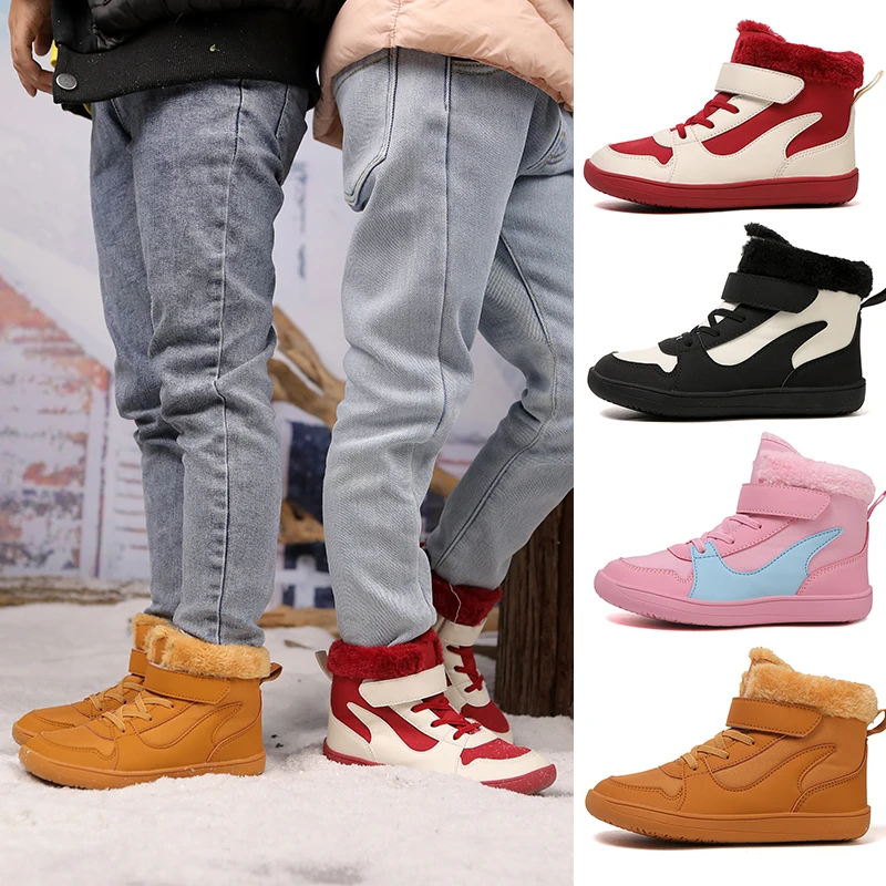 2024 Winter Children Cotton Shoes Wide Toe Barefoot Snow Boots for Boys Girls Warm Sneakers Kids High Top Casual Girls Shoes