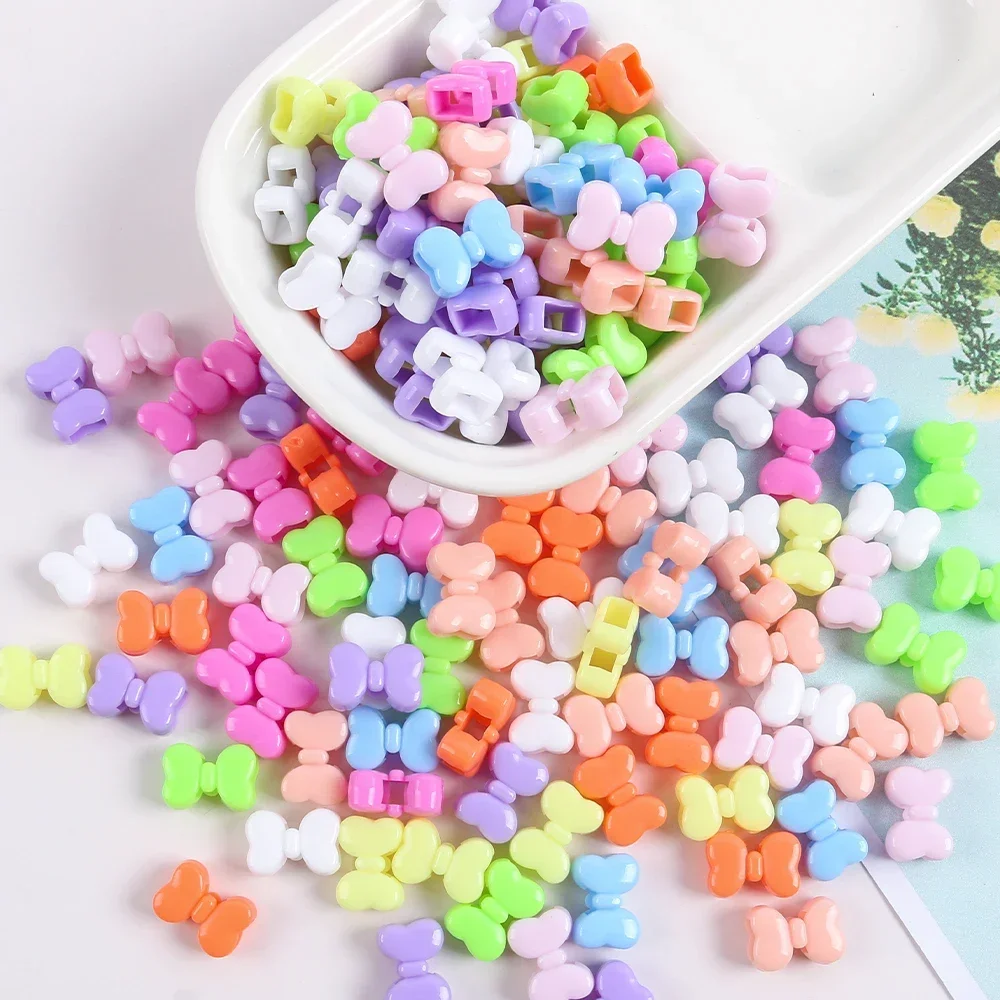 10pcs Colors Cute Bow Acrylic Plastic Jewelry Beads Four-Hole Beads For Bracelet Necklace Earring Pens DIY