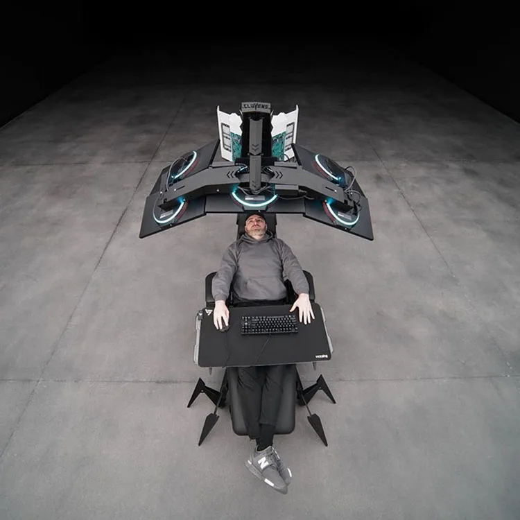 Cluvens Ergonomic Fully Recliner Office Chair Cockpit for 3 or 5 Monitors Zero Gravity Workstation Chair Scorpion Chair Cluvens