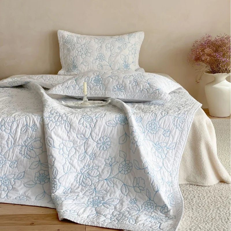 

100% Cotton Quilted Bedspread Coverlet 3Pcs Set Embroidery Solid Color Quilt, Queen Size Quilted Bed Sheet with Pillowcase