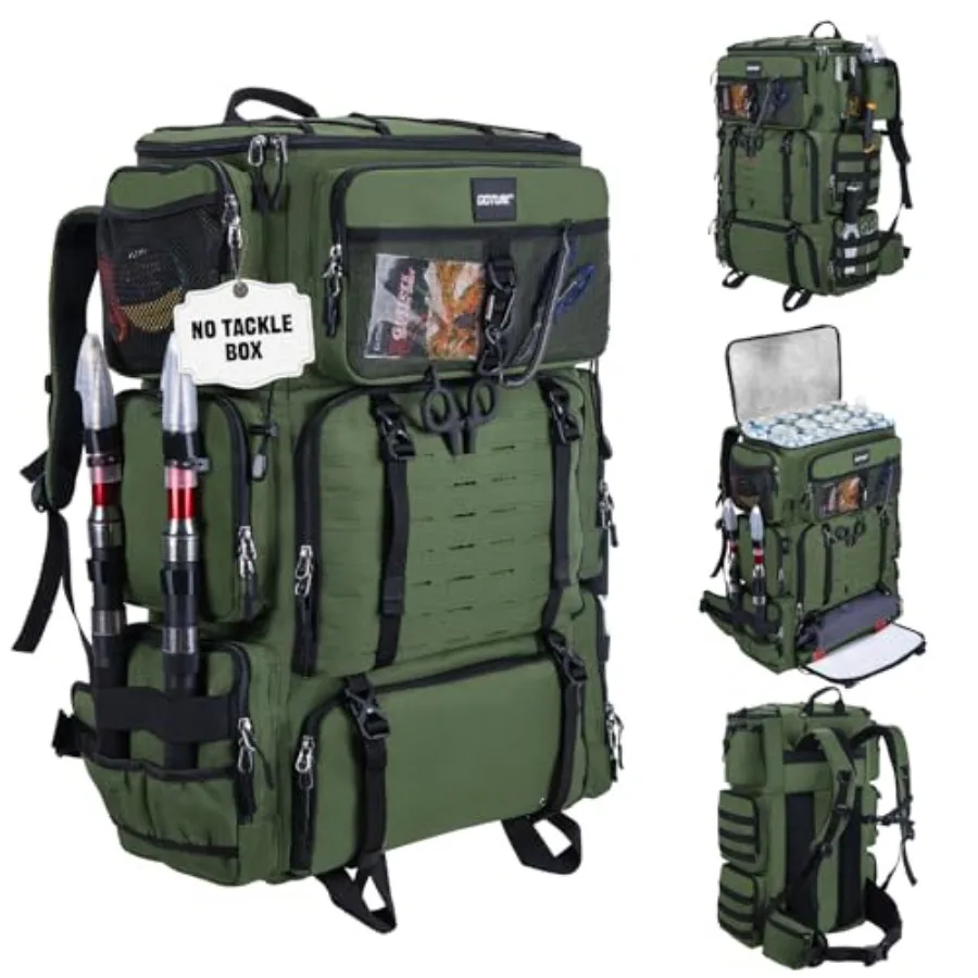 

Рыболовный рюкзак-холодильник 72 л, большой, из ткани 600D, с держателями для удочек, с разделением на сухое и влажное отделения, регулируемое основное отделение