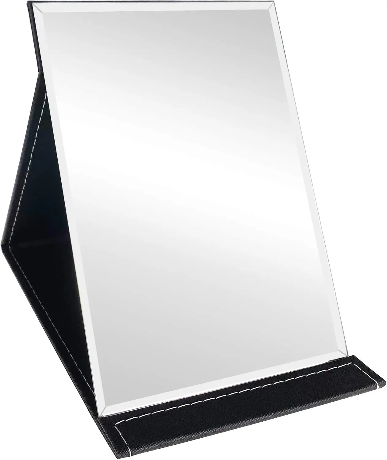 Espelho de maquiagem dobrável portátil com suporte ajustável, mesa de vaidade de couro PU para cosméticos beleza pessoal, X-Large