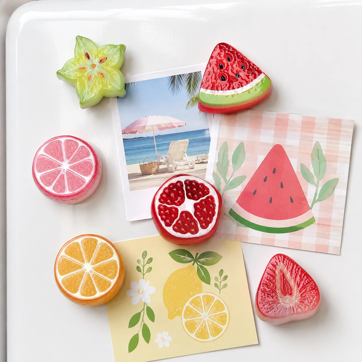 Simulation Fruit Fridge Magnet Resin Watermelon Orange Strawberry Refrigerator Magnet Cute Food‑Shaped Kitchen Home Decoration