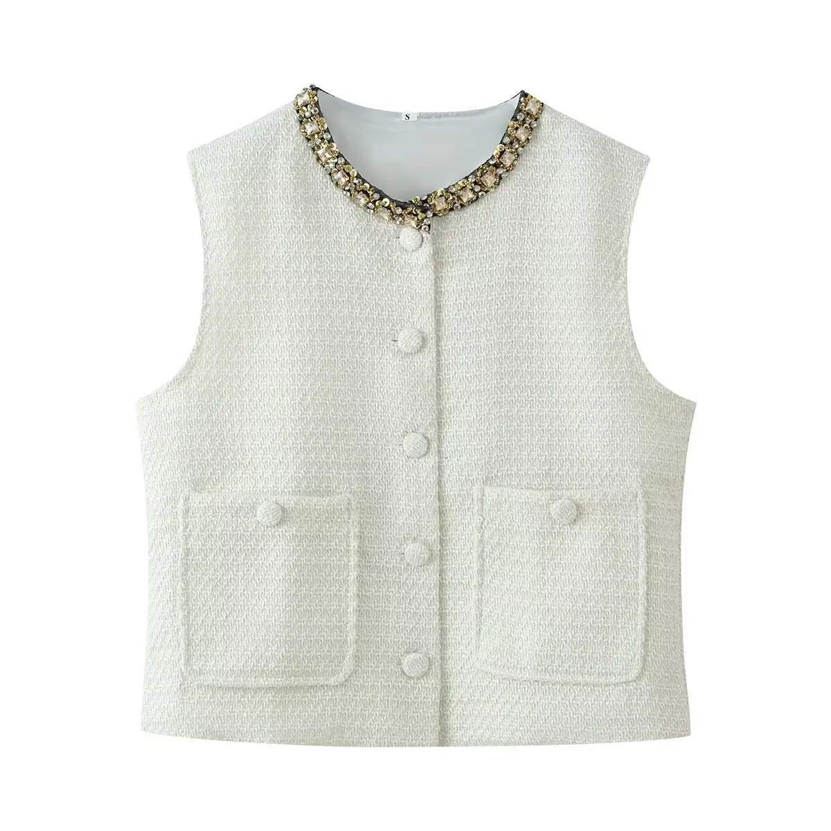 Fashionable round Neck Diamond Embedded Vest Jacket Women's New Style RS Elegant Versatile Polyester Outerwear Summer 2026