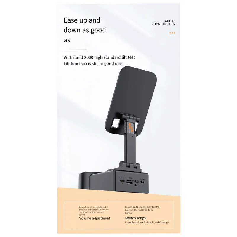 ABFN-Phone Stand Speaker Cradle Adjustable For Office Foldable Cellphone Stand With RGB V5.0 Light Desktop