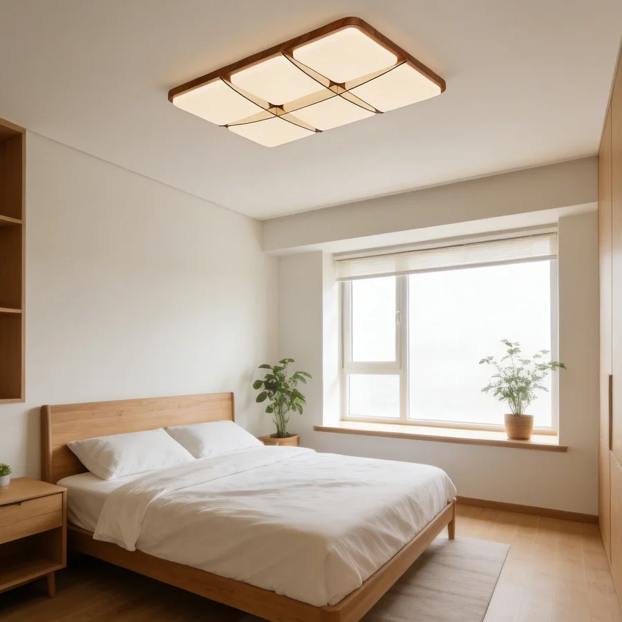 wood flush mount ceiling light 3 color stepless dimmable modern minimalist indoor lamp for bedroom living room hallway