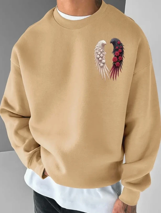 Sudadera de punto con estampado de corazón y bloques de color para hombre, diseño de contraste negro y rojo, jersey informal de manga larga con cuello redondo,