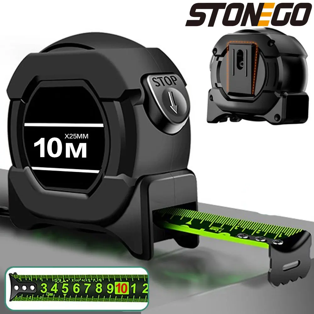 STONEGO 5/7.5/10M Self-locking Fluorescent Steel Tape MeasureHigh-precision Laser Coded Black Tape MeasureThickened Anti-cut