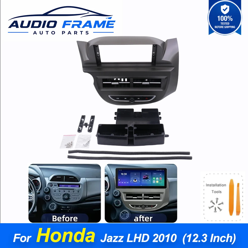 12.3 Inch Car Radio Fascia Frame Dash Panel Trim Kit For Honda Jazz LHD 2010 2 Din Android Stereo Navigation Mount Bezel
