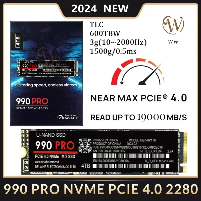 

Высокоскоростной SSD 990 PRO PCIe4.0x4 NVME M.2 2280 TLC 1 ТБ 2 ТБ 4 ТБ SSD внутренний SSD для ноутбука/ПК/PS5, 600TBW, 3,3 В ± 5%, 1500g/0,5 ms