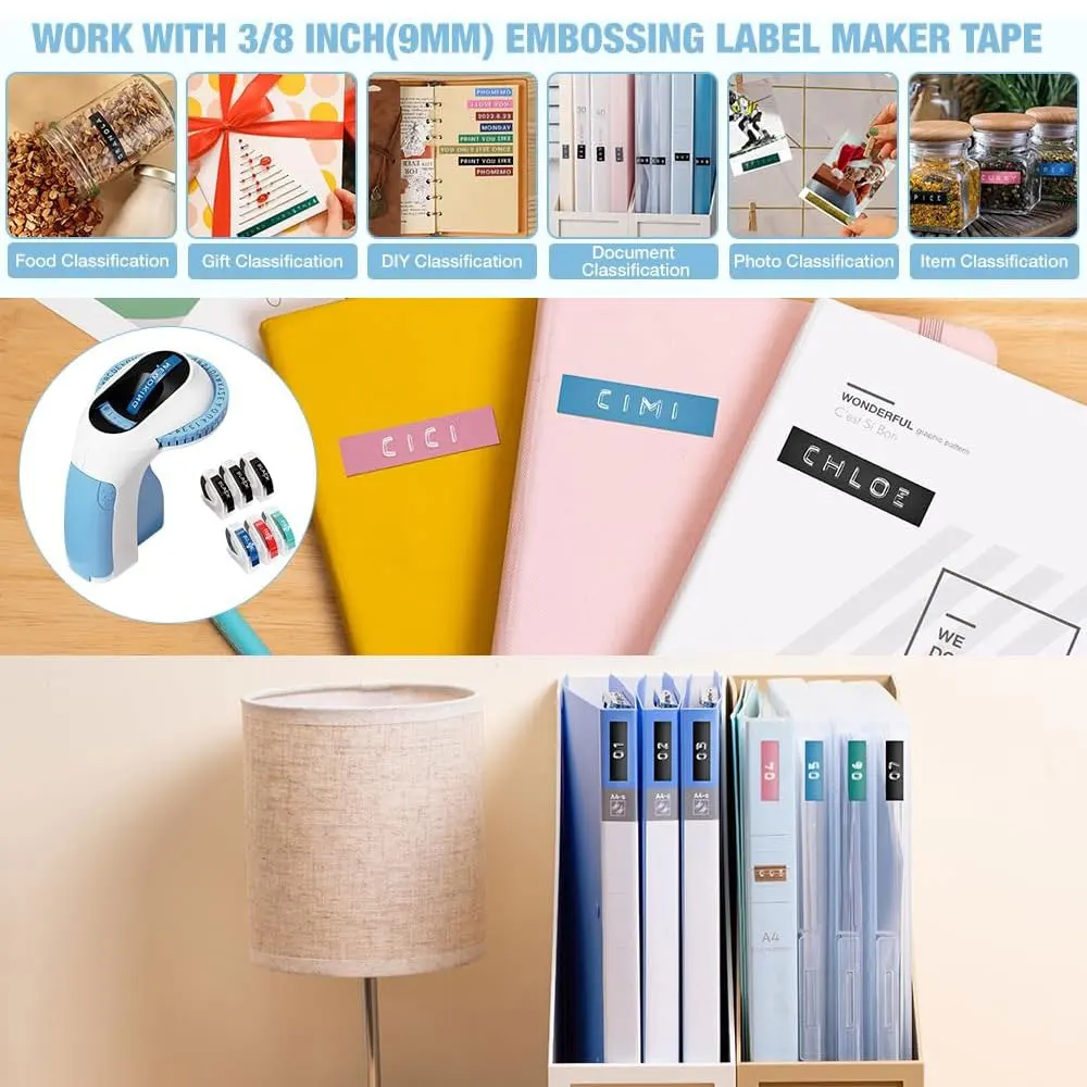 ماكينة نقش ثلاثية الأبعاد، ماكينة نقش الملصقات الرجعية، تتضمن 6 لفات من الملصقات المنقوشة، ماكينة نقش الملصقات المحمولة.