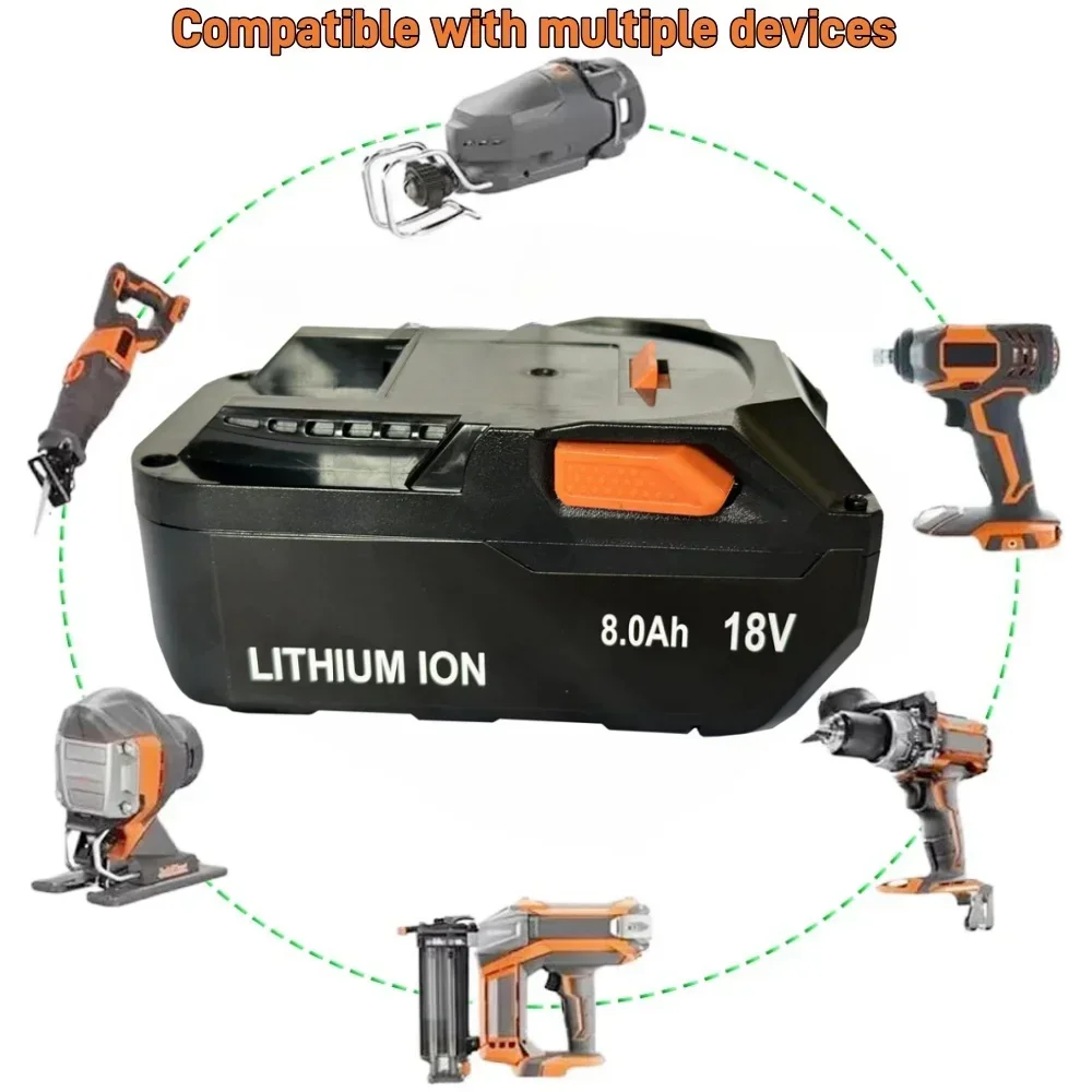 Para AEG 18V Batería 8.0AH Batería de iones de litio para RIDGID R 840087   R. 840085   L1815R L1850R L1830R R 840083   Herramienta eléctrica inalámbrica serie