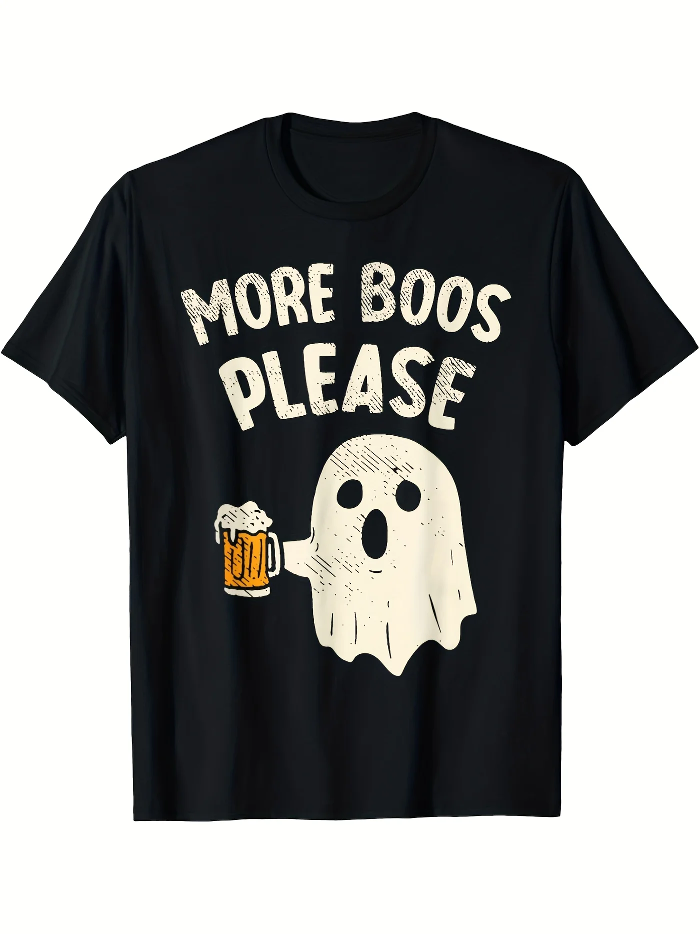 Men's & ' Retro More Boos Please Beer Halloween T-Shirt - Vintage White & Golden Spooky & Boo Print, Casual Costume Party Outfit, Machine Washable Round Neck Tee for s &